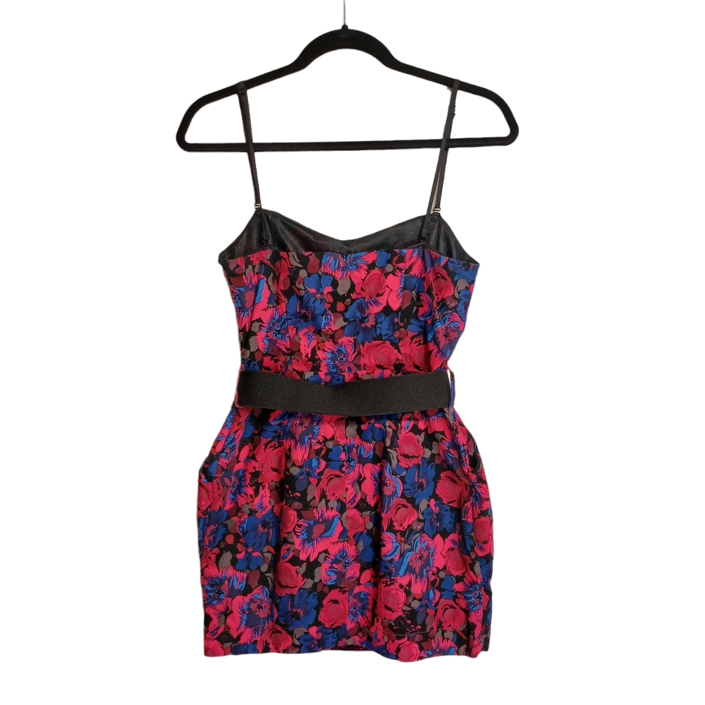 FOREVER 21 Pink Blue Gray Floral Print Sleeveless Mini Dress w Belt Medium - Picture 3 of 8